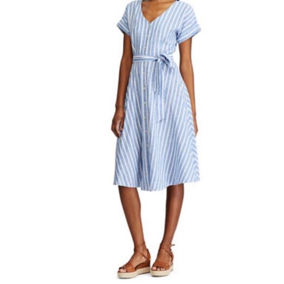 Chaps Dresses & Skirts - Chaps Vanessa Short Sleeve Striped Linen Blend Dress size small